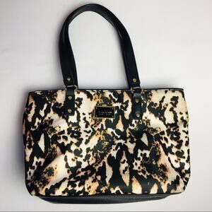 Nicole Miller Handbag Purse Animal Leopard Print Black Brown